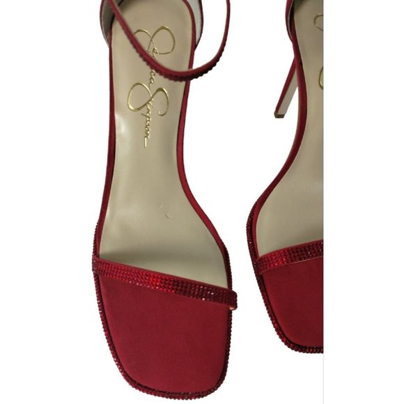 Jessica Simpson Womens 8.5 Ostey Red Rhinestones Ankle Strap 4 inch Heels New - Picture 14 of 16